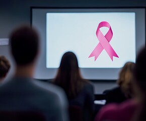 Attentive Audience at Cancer Awareness Webinar Pink Ribbon Logo