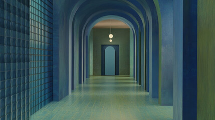 Fototapeta premium Abstract Blue Archway Interior with Modern Minimalist Lighting