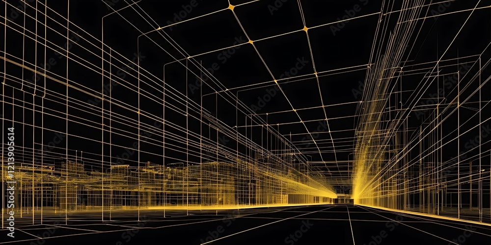 Poster golden wireframe cityscape digital architectural rendering