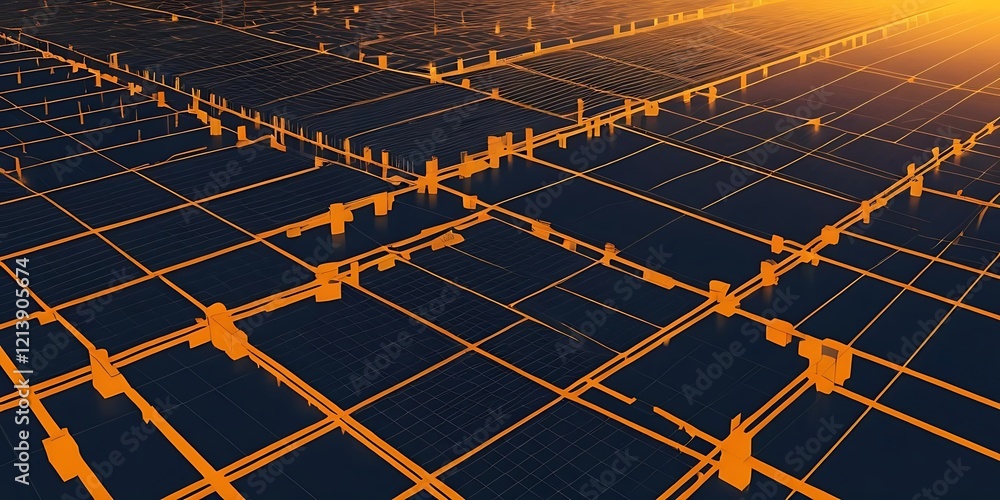 Poster Abstract Grid Pattern Orange Lines Dark Background