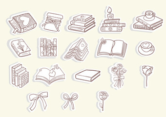 Vintage Girly Bookish, Book Lover Sticker. Vector illustration