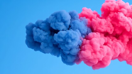 Fototapeta premium Blue and pink cloud of smoke. The blue smoke is more dense than the pink smoke