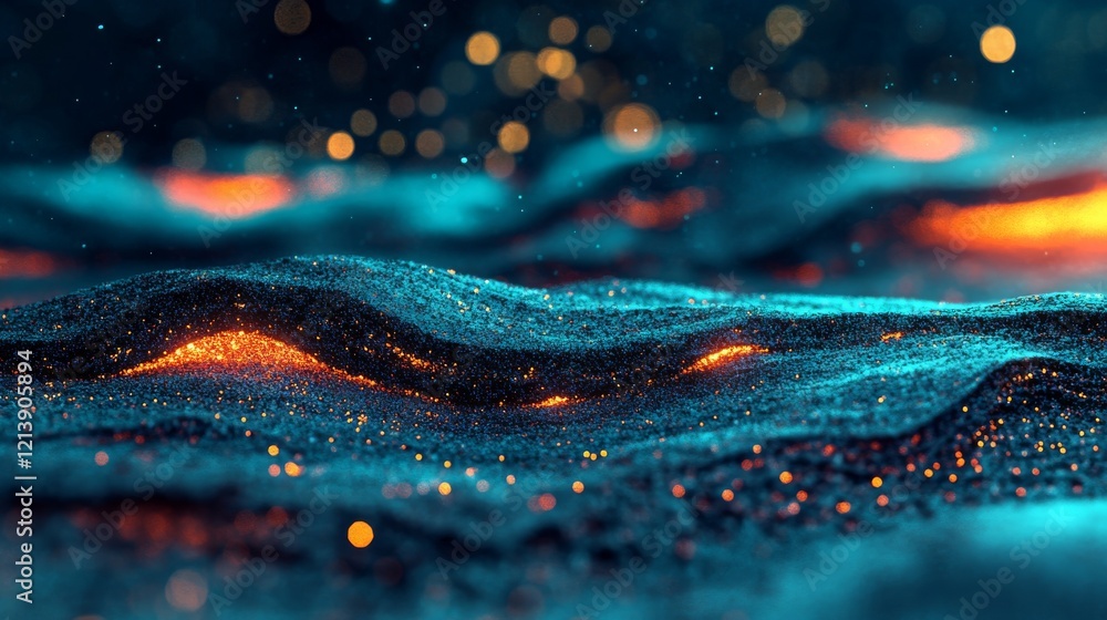 Poster representation of dynamic waves with sparkling light particles