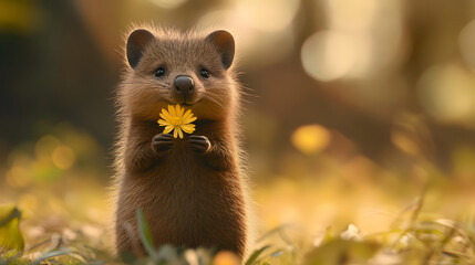 of a quokka nibbling on a leaf with its adorable face in sharp focus 