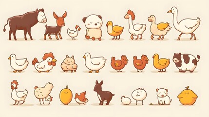 Line icons of farm animals, vector illustrations
