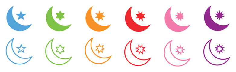 Star and crescent -colorful symbol of Islam flat icon for apps and websites, Vector eps10.