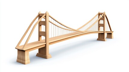 Obraz premium Detailed 3D Model of Beige Suspension Bridge with Low-Poly Style against White Background