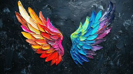 Obraz premium ibrant painted angel wings against a dark black background