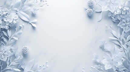 Elegant White Floral Frame on Marble Background
