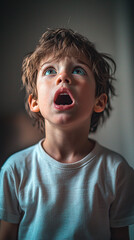 Ni&ntilde;o asombrado con la boca abierta
