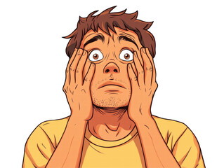 Isolated Anxious Man with Hand on Face