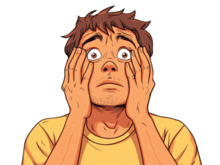 Isolated Anxious Man with Hand on Face