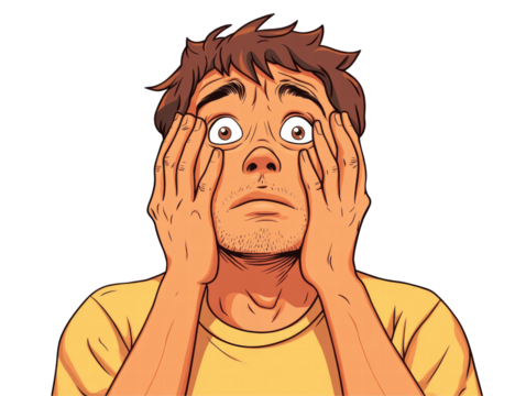 Isolated Anxious Man with Hand on Face