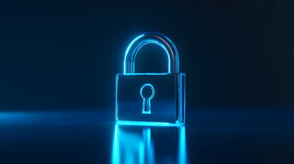 Fototapeta premium Futuristic Neon Blue Padlock Icon Representing Security, Encryption, And Online Data Safety. Generative AI