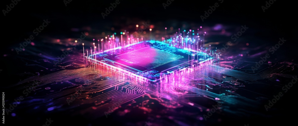 Aufkleber futuristic microchip with ai technology glowing amidst vibrant digital data streams