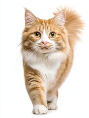 Obraz premium Portrait of a Majestic Longhaired Ginger and White Cat Walking Towards the Camera
