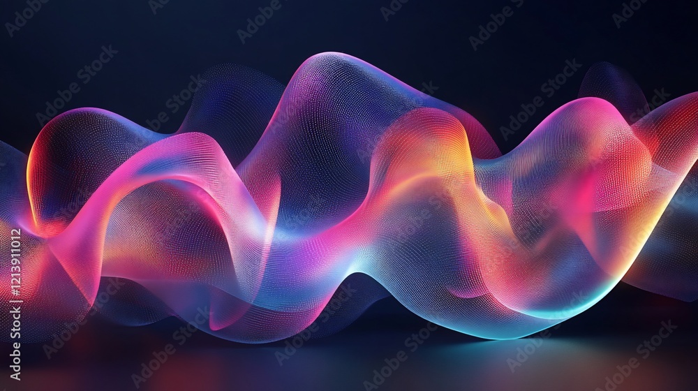 Poster abstract colorful mesh gradient wave with dark background and glowing light effect