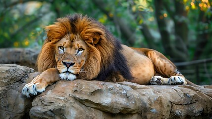 A majestic lion resting on a rock, symbolizing strength and pride in life.