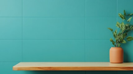 An empty table against an abstract room background, inviting creativity and contemplation in a minimalist space.