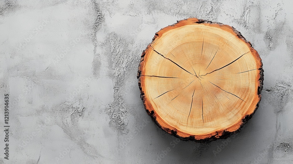 Poster large log with a hole in the middle sits on a grey surface. the log is the size of a dinner plate an