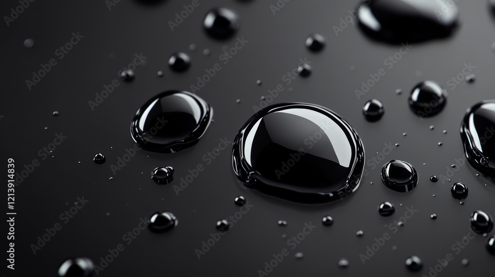 Poster the image is of a black background with many small drops of water scattered across it. scene is calm