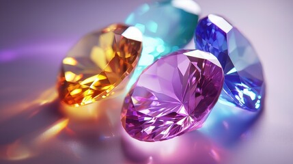 A smooth, colorful gemstones, shining under bright light, showing their polished surface