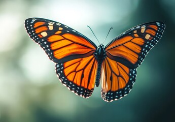 Obraz premium Monarch butterfly flying, isolated on a white background, high-resolution photograph with ample copy space.