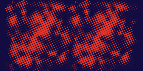 Yellow halftone on blue background. Vector dotted sparkles or halftone shine pattern texture