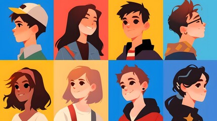 Minimalist cartoonish people avatars, created with simple design for profile pictures in a game application.