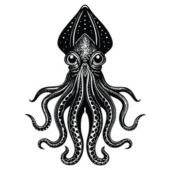 squid Black and white vector illustration animal silhouette 