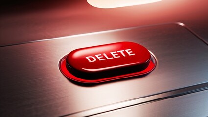 Bold Red "Delete" Button on Metallic Background for Data Removal Function
