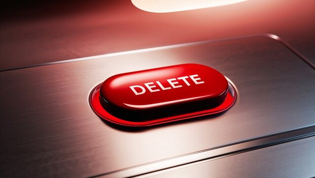 Bold Red "Delete" Button on Metallic Background for Data Removal Function