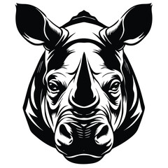  rhino head Black and white vector illustration animal silhouette 