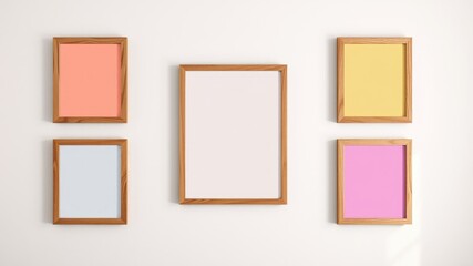 Pastel-Colored Frames on a White Wall A Mockup for Interior Design or Home Decor Projects