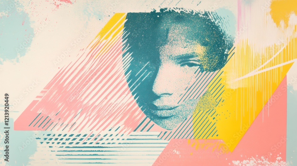 Poster abstract face art pastel color blocks design