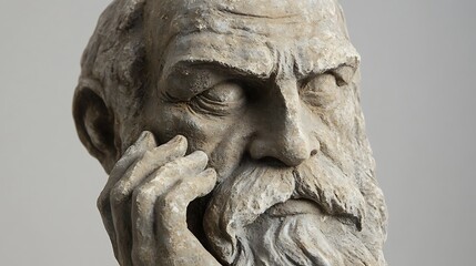 Obraz premium Stone sculpture of an ancient philosopher with deep expression in classic style
