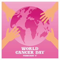World Cancer Day with Hands Holding a Pink Globe.