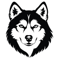  husky head Black and white vector illustration animal silhouette 