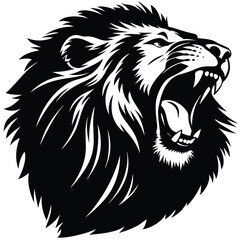  angry lion Black and white vector illustration animal silhouette 