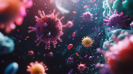 3D rendering of microorganisms rendered virus background