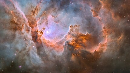 A breathtaking and ethereal depiction of a cosmic nebula, filled with swirling clouds of gas and dust in vibrant, glowing colors