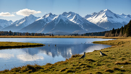 "Majestic Mountain Reflections by the Lake"