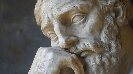 Detailed sculpture of an ancient philosopher resting his hand on his chin