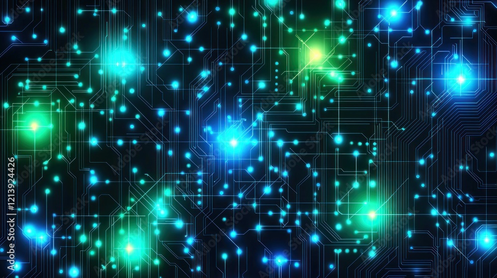 Canvas Prints luminous abstract network: glowing lines and nodes in teal, blue, and green