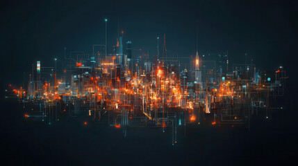 Fototapeta premium futuristic cityscape with glowing energy grids and interconnected smart systems, symbolizing advanced technology and energy distribution