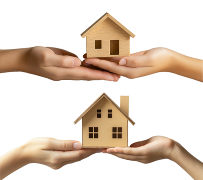 Hand of mother house model in hand to daughter model house passed from one hand to another