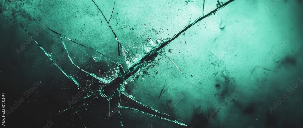 Poster broken glass fragments scattered on a weathered surface creating an abstract composition