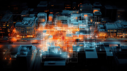 Naklejka premium vibrant digital representation of smart city with illuminated energy grids and data flow