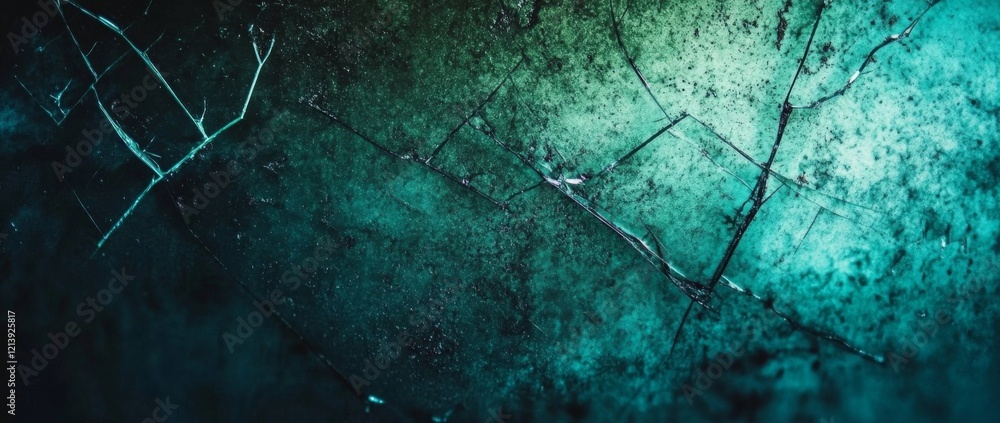 Aufkleber broken glass fragments scattered on a weathered surface creating an abstract composition