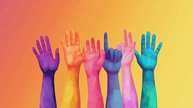 A colorful hands. Representing LGBTQ community and Pride Day. Equality and gender freedom.